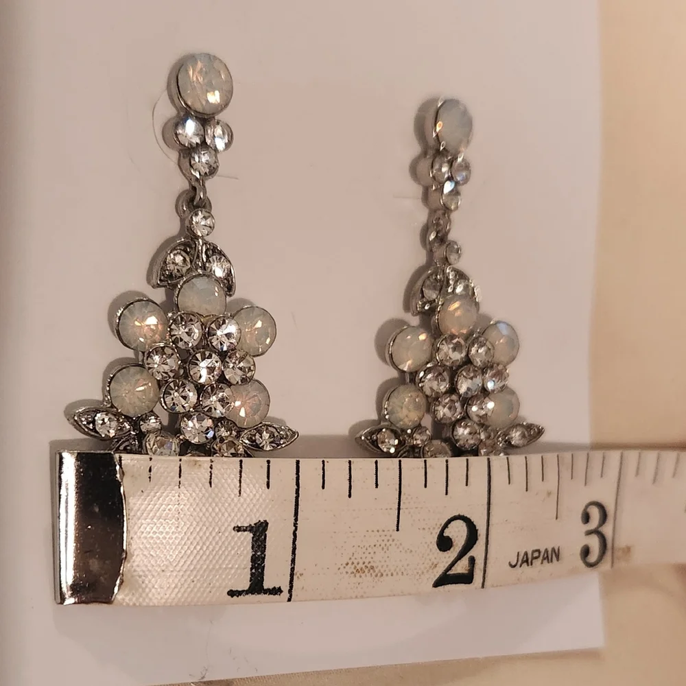 Belle Aire Earrings, Opal Crystal Rhinestone, Silver Tone, New, Wedding, Bridal